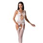 Бодістокінг Passion BS057 white, комбінезон, імітація панчіх і пояса