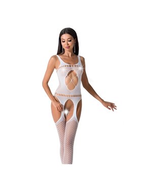 Бодістокінг Passion BS057 white, комбінезон, імітація панчіх і пояса