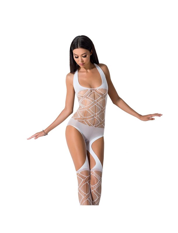 Бодістокінг Passion BS060 white, комбінезон, імітація трусиків і гольфів