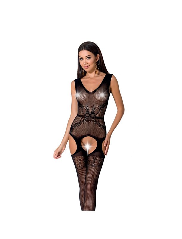 Сітчастий бодістокінг Passion BS062 One Size, Black, комбінезон, імітація панчіх, відкритий доступ