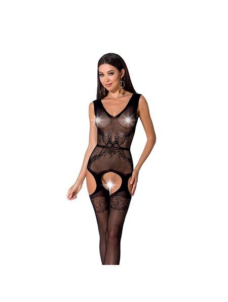 Сітчастий бодістокінг Passion BS062 One Size, Black, комбінезон, імітація панчіх, відкритий доступ
