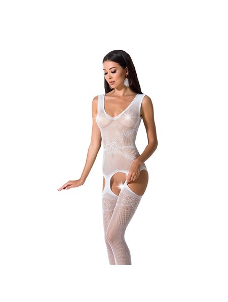 Сітчастий бодістокінг Passion BS062 One Size, White, комбінезон, імітація панчіх, відкритий доступ