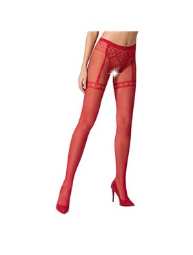 Колготки-бодістокінги Passion S012 One Size, Red, імітація панчіх, пояса та мереживних трусиків