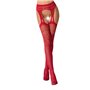 Сітчасті панчохи-стокінги Passion S020 One Size, Red, ажурний візерунок, імітація пояса з гартерами