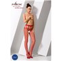 Еротичні колготки-бодістокінг Passion S021 red, в крупну сітку з високим паском