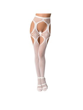 Еротичні колготки-бодістокінги Passion S023 One Size, White, імітація панчіх з ромбами та пояском