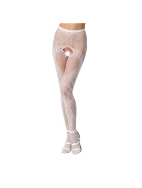 Еротичні колготки-бодістокінг Passion S007 white, гарні ажурні колготки з вирізом