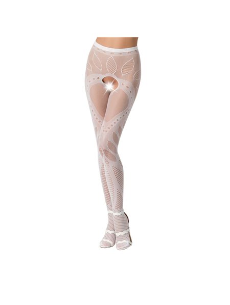Еротичні колготки-бодістокінг Passion S007 white, гарні ажурні колготки з вирізом