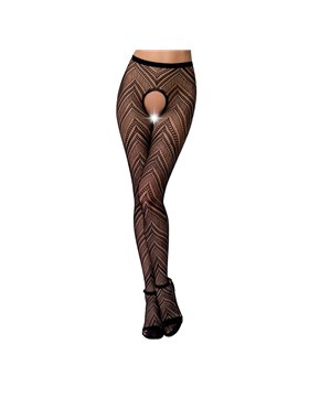 Еротичні колготки-бодістокінг Passion S010 black, з доступом, геометричний малюнок
