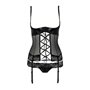 Корсет з відкритими грудьми Passion Exclusive NORTH CORSET XXL/XXXL, black, пажі, трусики, шнурівка