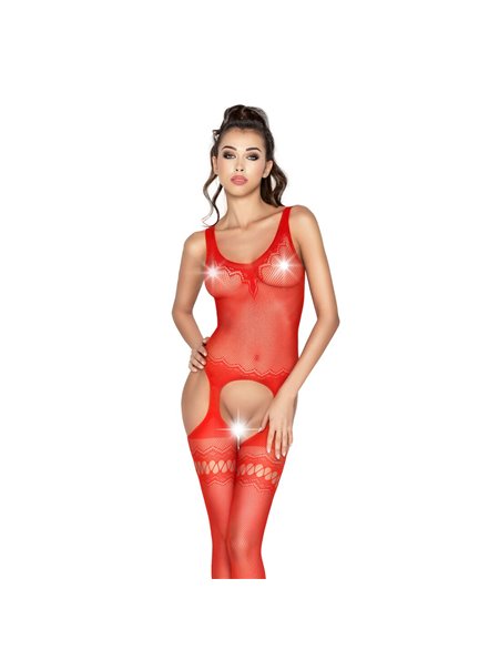 Бодістокінг Passion BS038 red, комбінезон, імітація панчіх і пояса