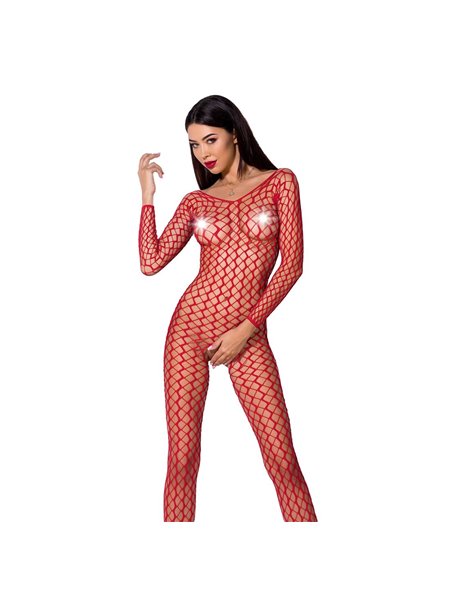 Бодістокінг Passion BS068 red, комбінезон, велика сітка, довгий рукав PBS068R Passion (Польща) фото - Luxbikini
