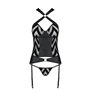 Сітчастий комплект із візерунком, корсет, підв'язки, трусики Passion HIMA CORSET XXL/XXXL black