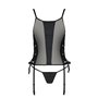 Сітчастий корсет з люверсами і знімними пажами Passion MALWIA CORSET 2XL/3XL black екошкіра, стрінги