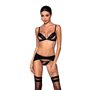 Комплект з екошкіри Passion MILEY SET S/M, black, трусики, бюстгальтер, пояс для панчіх