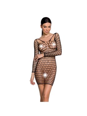 Бодістокінг-сукня з глибоким коміром Passion BS093 black, довгі рукави