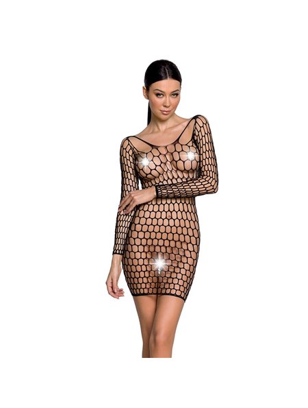 Бодістокінг-сукня з глибоким коміром Passion BS093 black, довгі рукави SO6397 Passion (Польща) фото - Luxbikini