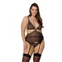 Корсет із пажами Passion AMBERLY CORSET 4XL/5XL, black, асиметричний крій, мережива, стрінги