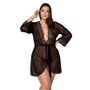 Пеньюар Passion AMBERLY PEIGNOIR 4XL/5XL, black, ажурні декольте та манжети, широкі рукави