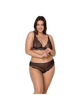 Комплект білизни Passion AMBERLY SET 4XL/5XL black, ліф, трусики бразиліана, люрексова нитка