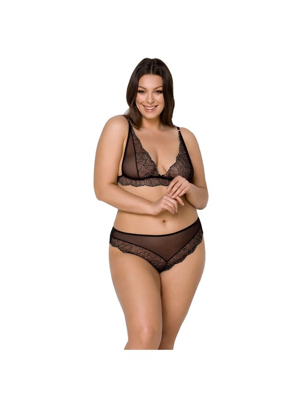 Комплект білизни Passion AMBERLY SET 6XL/7XL black, ліф, трусики бразиліана, люрексова нитка