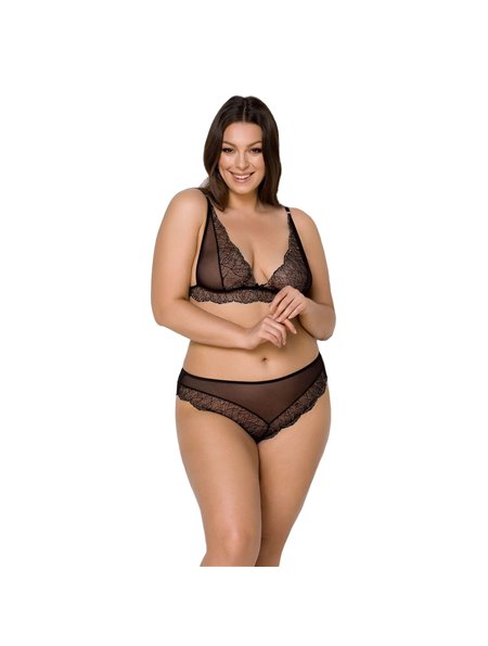 Комплект білизни Passion AMBERLY SET 6XL/7XL black, ліф, трусики бразиліана, люрексова нитка