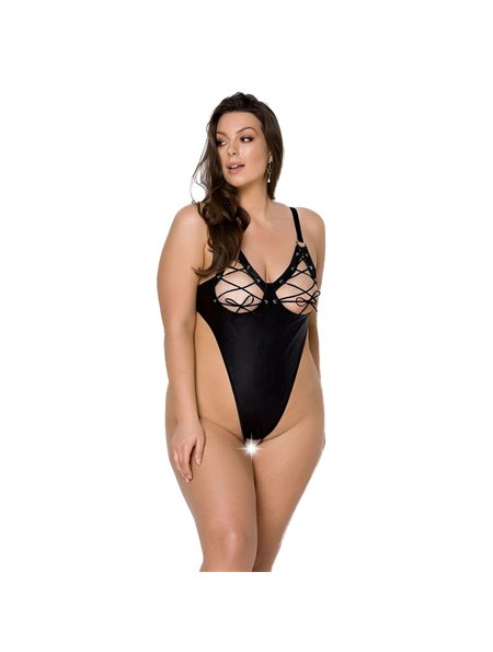 Боді з екошкіри Passion CELINE BODY 6XL/7XL black, з доступом, відкритий