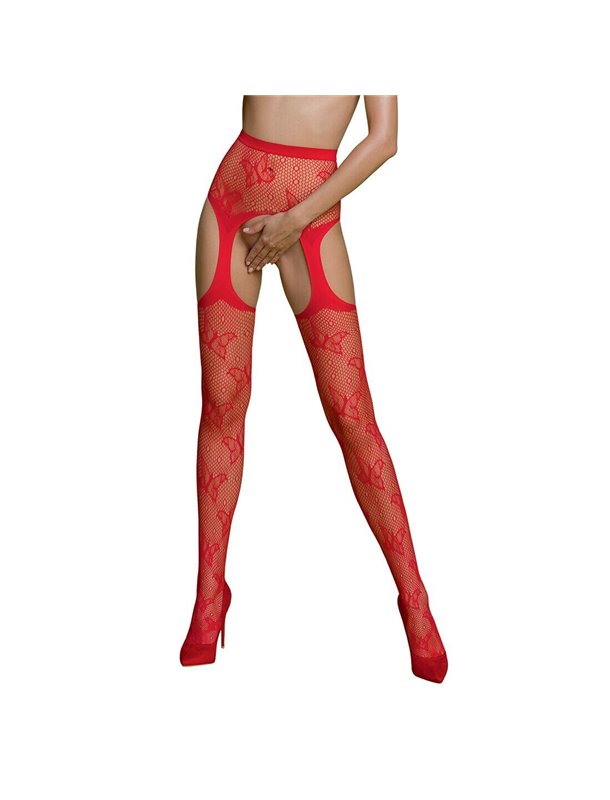 Еротичні колготки-бодістокінг Passion ECO S001 red, з доступом, декор метелики, підв’язки SO7085 Passion (Польща) фото - Luxb...