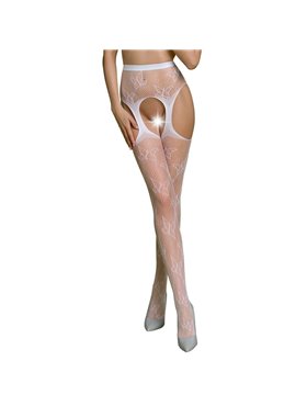 Еротичні колготки-бодістокінг Passion ECO S001 white, з доступом, декор метелики, підв’язки