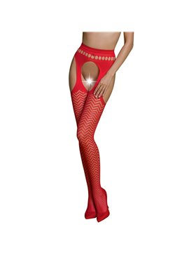 Еротичні колготки-бодістокінг Passion ECO S002 red, з доступом, геометричне плетіння