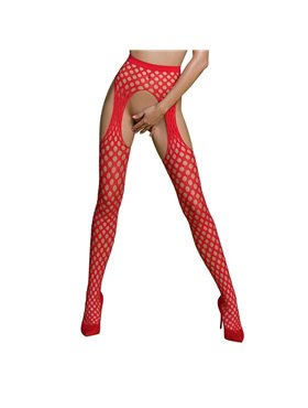 Еротичні колготки-бодістокінг Passion ECO S003 red, з доступом, імітація підв’язок