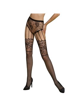 Еротичні колготки-бодістокінг Passion ECO S004 black, закриті трусики, декор, підв’язки