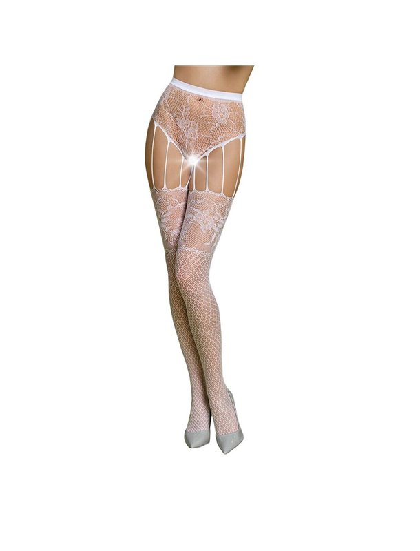 Еротичні колготки-бодістокінг Passion ECO S004 white, закриті трусики, декор, підв’язки SO7095 Passion (Польща) фото - Luxbikini