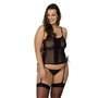 Сітчастий корсет з екошкіри Passion MALWIA CORSET 4XL/5XL black, з люверсами та знімними пажами