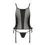 Сітчастий корсет з екошкіри Passion MALWIA CORSET 4XL/5XL black, з люверсами та знімними пажами