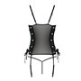 Сітчастий корсет з екошкіри Passion MALWIA CORSET 4XL/5XL black, з люверсами та знімними пажами