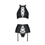Комплект із екошкіри Passion NANCY SET 6XL/7XL black, імітація шнурівки, топ, пояс для панчіх