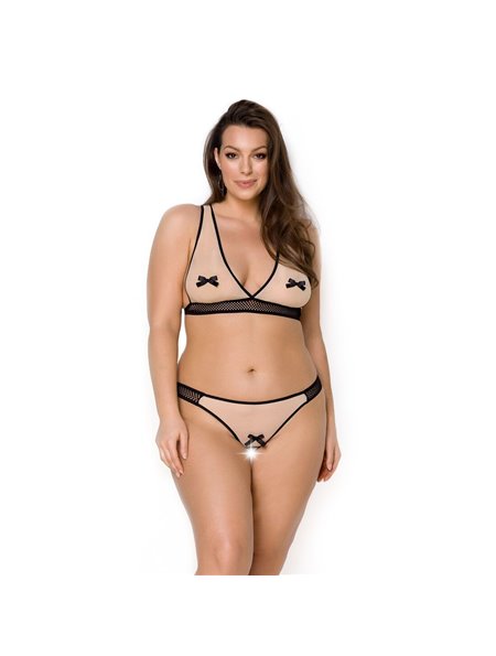 Комплект білизни Passion VIENA SET 4XL/5XL, beige, ліф, стрінги з доступом, бантики