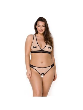 Комплект білизни Passion VIENA SET 6XL/7XL, beige, ліф, стрінги з доступом, бантики