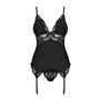 Сатиновий мереживний корсет Obsessive 810-COR-1 babydoll & thong L/XL, чорний, корсет, танга SO7157 Obsessive (Польща) фото -...