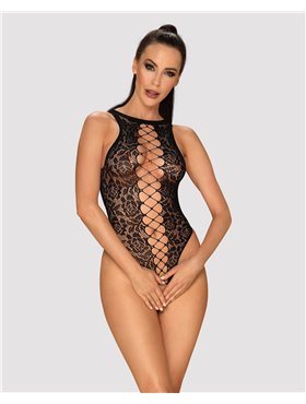 Ажурний бодістокінг із ефектом шнурівки Obsessive B129 teddy black S/M/L, чорний, з доступом