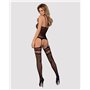 (SALE) Бодістокінг Obsessive Bodystocking F214 black S/M/L, імітація корсета та панчіх на підв’язках