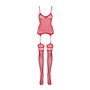 Бодістокінг Obsessive Bodystocking F214 red S/M/L, імітація корсета та панчіх на підв’язках SO7225 Obsessive (Польща) фото - ...