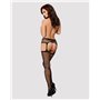 Сітчасті панчохи-стокінги з візерунком на сідницях Obsessive Garter stockings S232 S/M/L, чорні, імі SO7269 Obsessive (Польща...