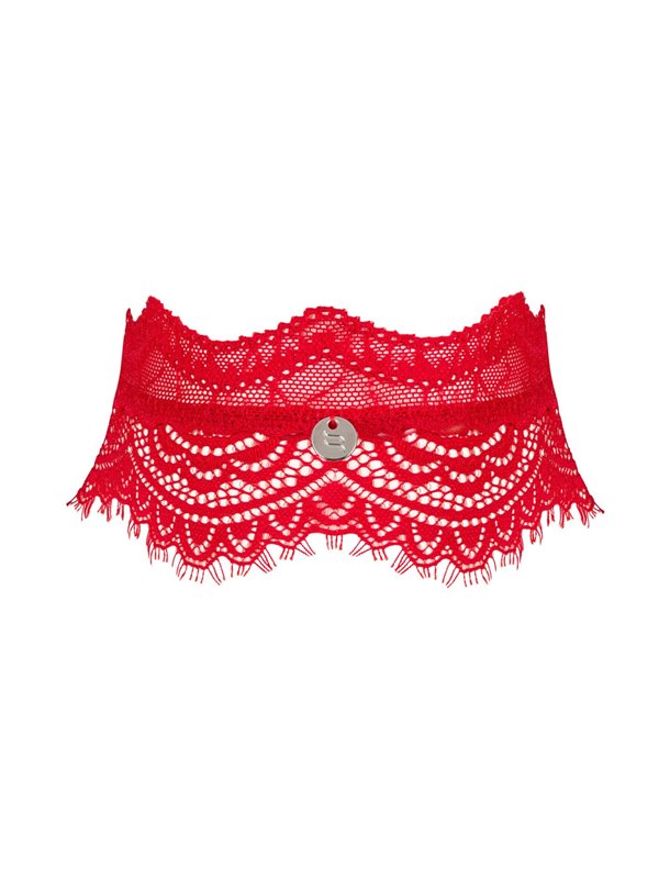 Широкий мереживний чокер Obsessive Bergamore choker, red