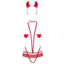 Еротичний костюм чортика зі стреп Obsessive Evilia teddy red S/M, боді, чокер, накладки на соски, обруч з ріжками