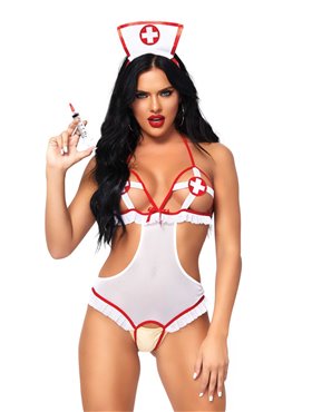 Костюм медсестри Leg Avenue Naughty Nurse, one size, боді та шапочка