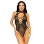 Leg Avenue Net and lace halter bodysuit OS Black