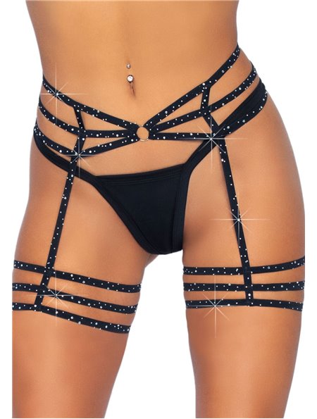 (SALE) Leg Avenue Rhinestone garter strapps OS Black