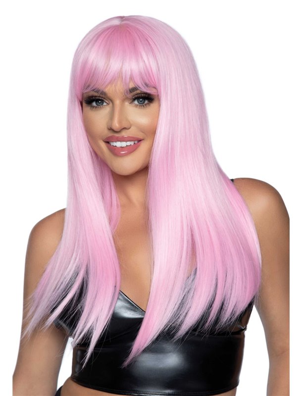 Довга рожева перука Leg Avenue Long straight bang wig Pink, гладенька, 61 см